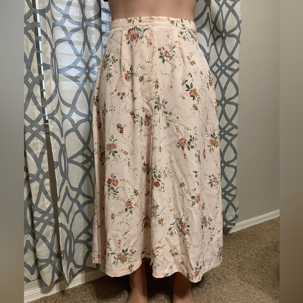 Vintage Kate Allen Pink Floral Button Down Maxi Skirt Petite XS Practical Magic